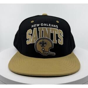 New Orleans Saints Hat Cap Snap Black NFL Football Black Gold Script Mens